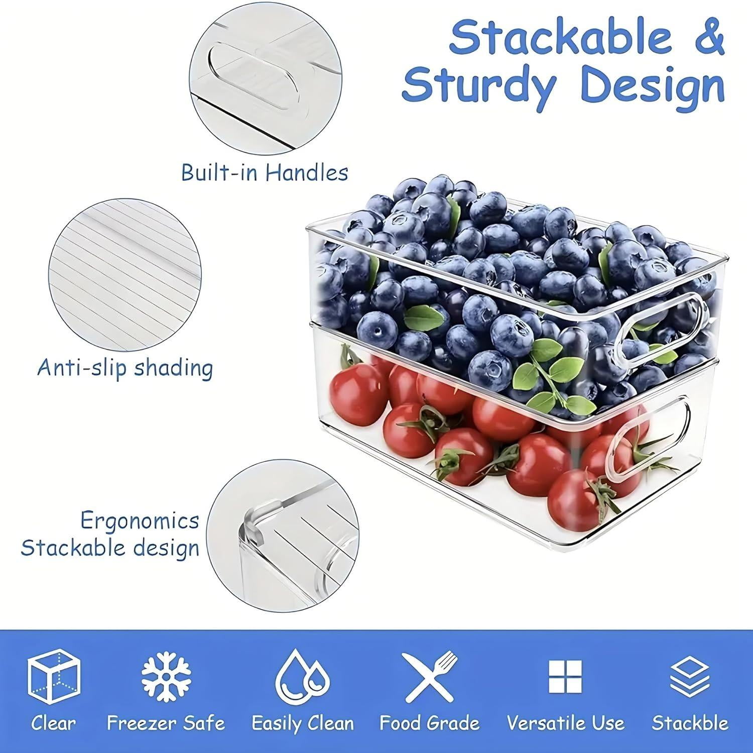 ZHOHO TANT Stackable Clear Refrigerator Organizer Bins, 3 Sizes 12 Pcs with Handles for Fridge, Freezer, Kitchen Storage — image 6 of 8