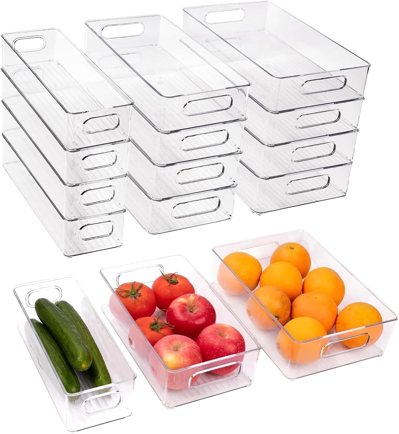ZHOHO TANT Stackable Clear Refrigerator Organizer Bins, 3 Sizes 12 Pcs with Handles for Fridge,  Freezer, Kitchen Storage