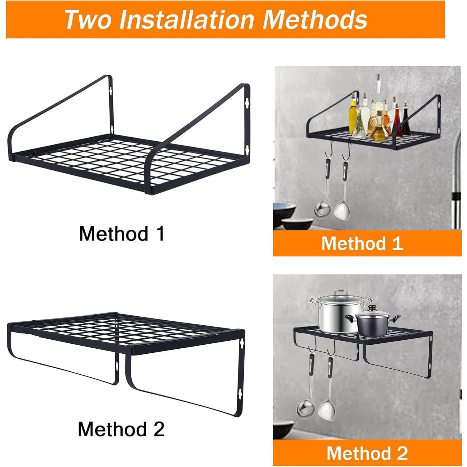 ZHOHO TANT Black Steel Wall Mounted Hanging Pot Rack with 8 Hooks for Kitchen Cookware and Utensils, 2 DIY Methods — image 4 of 7