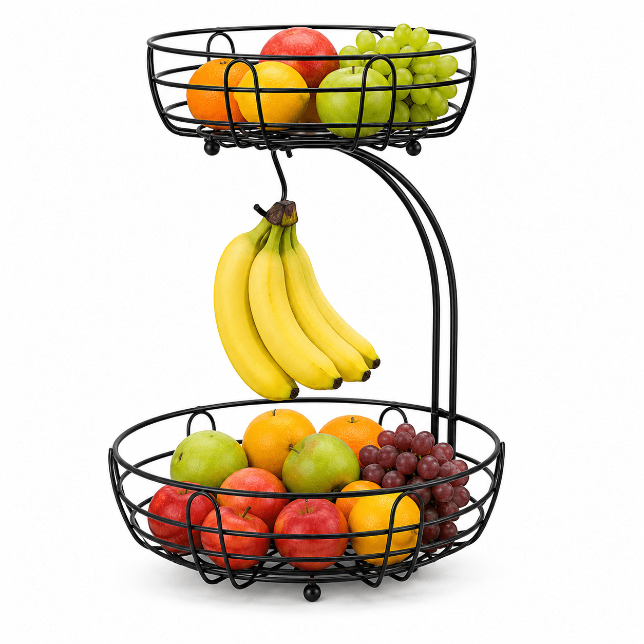 ZHOHO TANT 2-Tier Countertop Fruit Basket with Banana Hanger, Metal Wire Storage Organizer for Kitchen