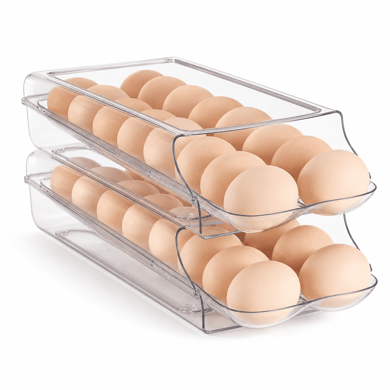 2 Pack Pull-out Egg Holder for Fridge Automatic Rolling Egg Container Space Saving Kitchen Organizer