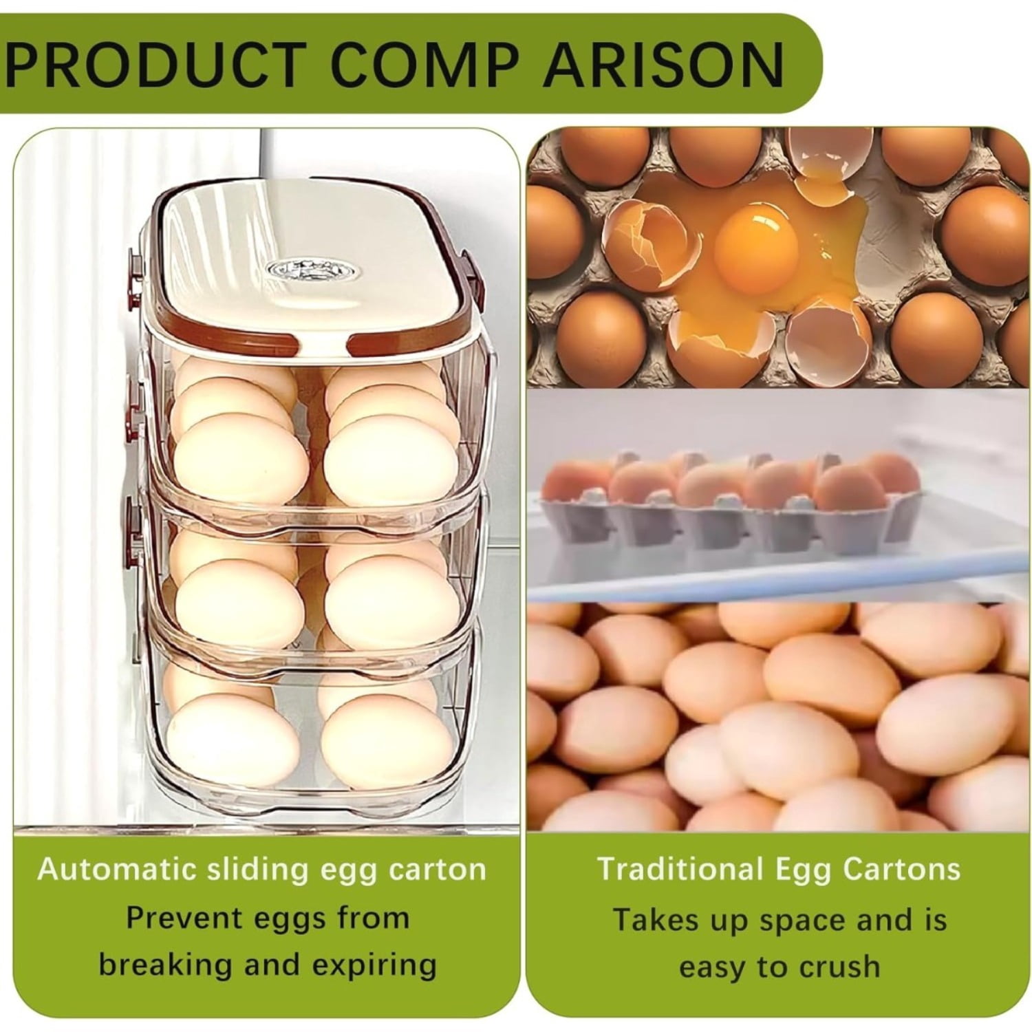 Clear Stackable 3 Tier Automatic Rolling Egg Dispenser With Handle — image 5 of 6