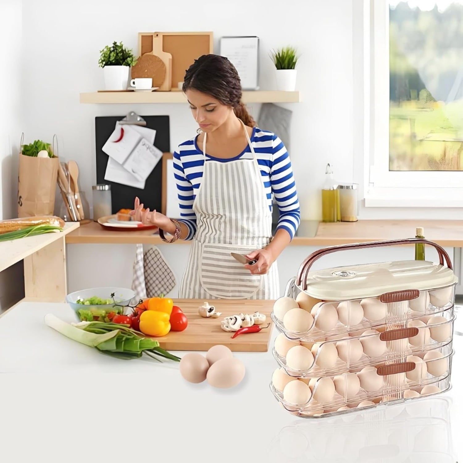 Clear Stackable 3 Tier Automatic Rolling Egg Dispenser With Handle — image 6 of 6
