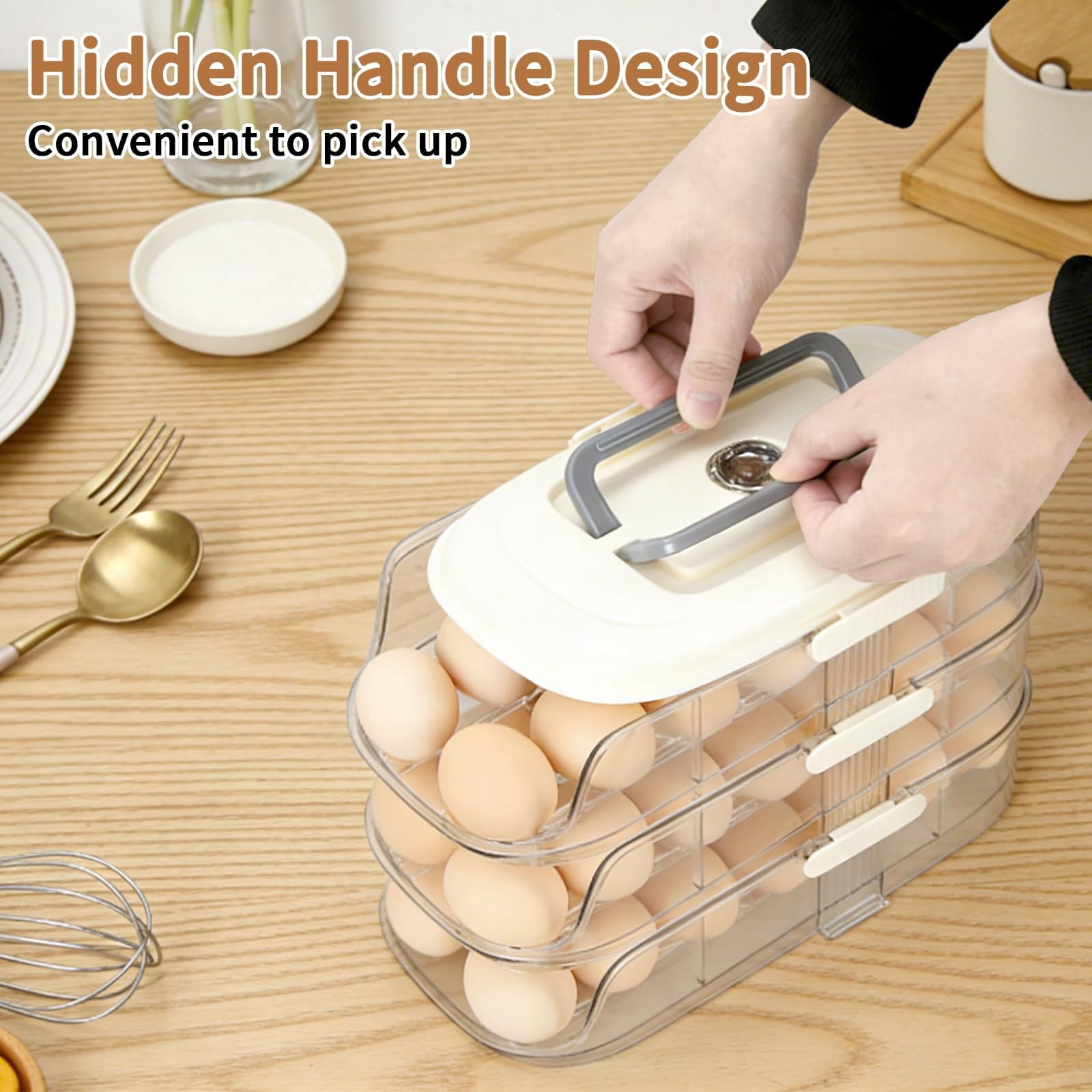 Clear Stackable 3 Tier Automatic Rolling Egg Dispenser With Handle White — image 3 of 9