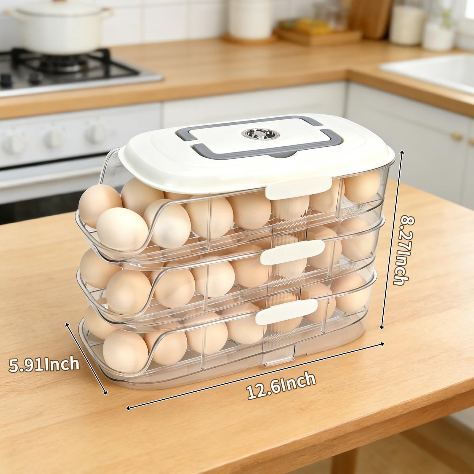 Clear Stackable 3 Tier Automatic Rolling Egg Dispenser With Handle White — image 5 of 9