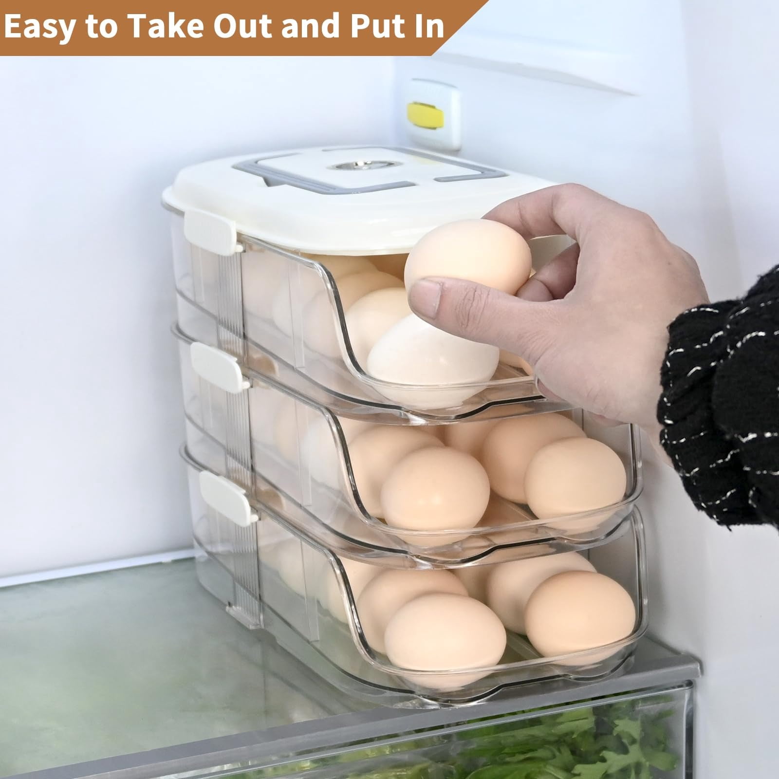 Clear Stackable 3 Tier Automatic Rolling Egg Dispenser With Handle White — image 6 of 9