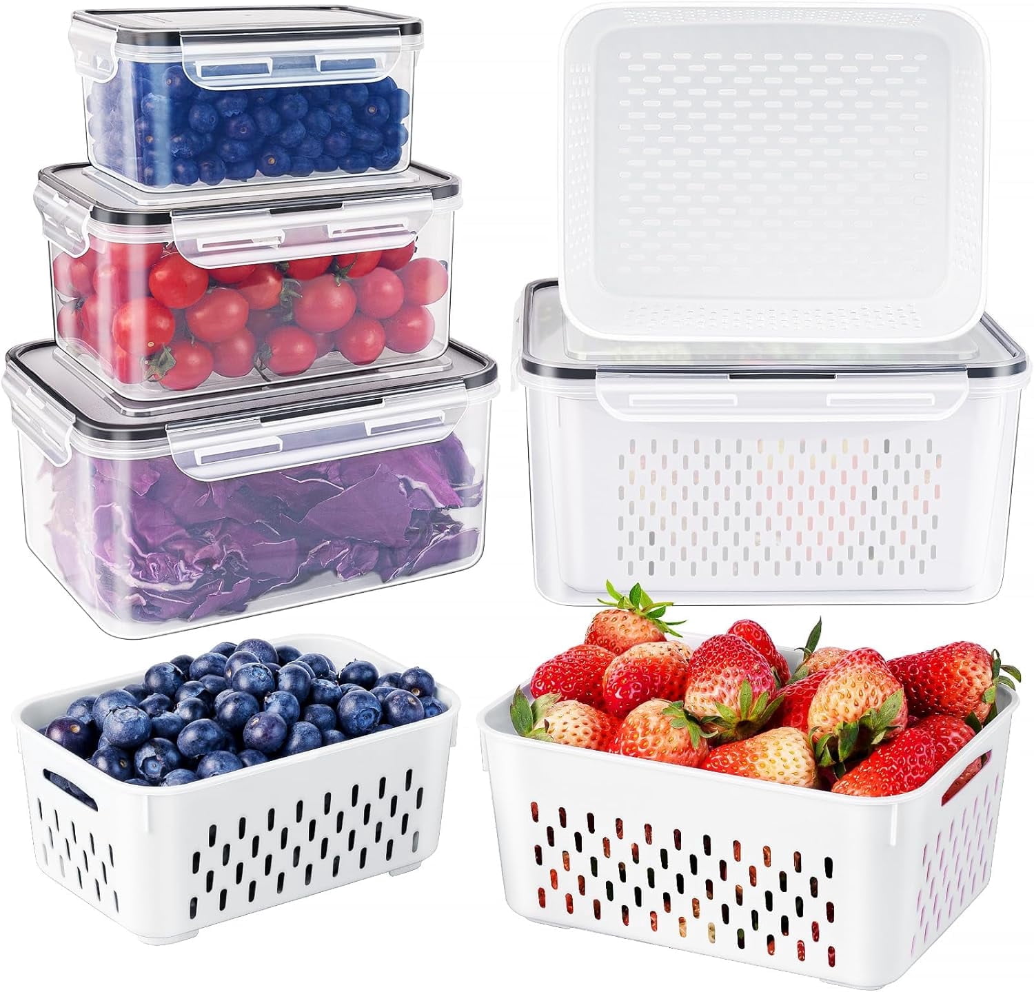 ZHOHO TANT Pre-Cut Airtight Food Storage Bins with Lids, BPA-Free, 3-Pack for Fruits, Vegetables, and Meat