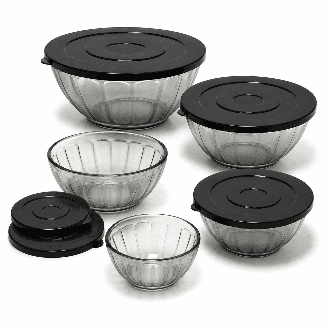 5-Piece Mixing Bowl Set with Lids, Food-Grade PP Plastic Nesting Bowls, 23–84.5 fl oz Reusable Food Storage and Serving Bowls for Meal Prep, Salad, Snacks, Black