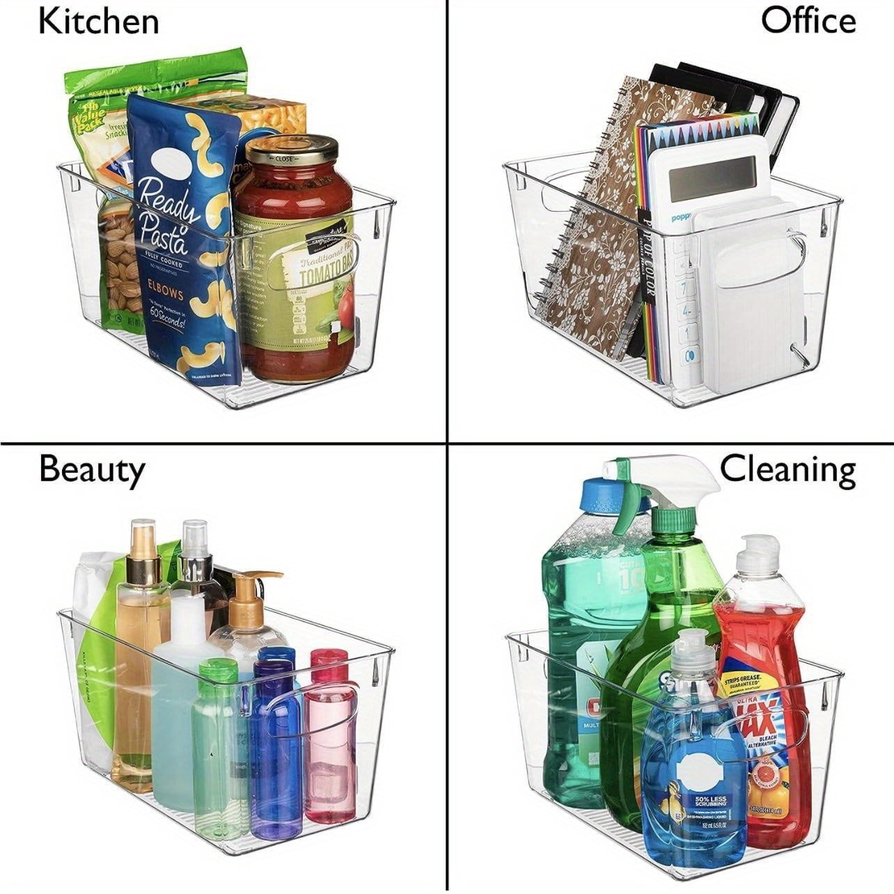 7 Pack Clear Plastic Storage Bins, 4 sizes Pantry Organizers and Storage Containers Fridge Organizer Kitchen Cabinet Organizer Medicine Organizer for Organizing Home Bathroom Freezer Refrigerator — image 6 of 8