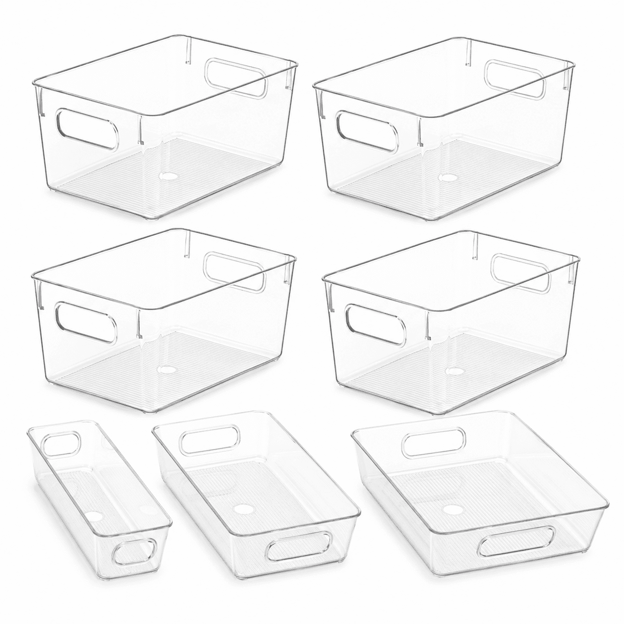 7 Pack Clear Plastic Storage Bins, 4 sizes Pantry Organizers and Storage Containers Fridge Organizer Kitchen Cabinet Organizer Medicine Organizer for Organizing Home Bathroom Freezer Refrigerator