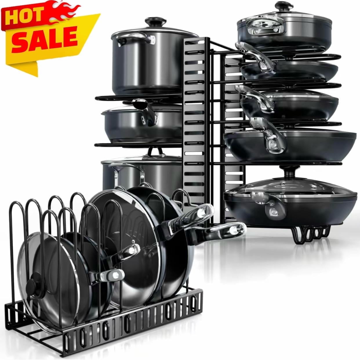 ZHOHO TANT Adjustable 8-Tier Pots and Pans Organizer Rack with 3 DIY Methods, Kitchen Cabinet Storage