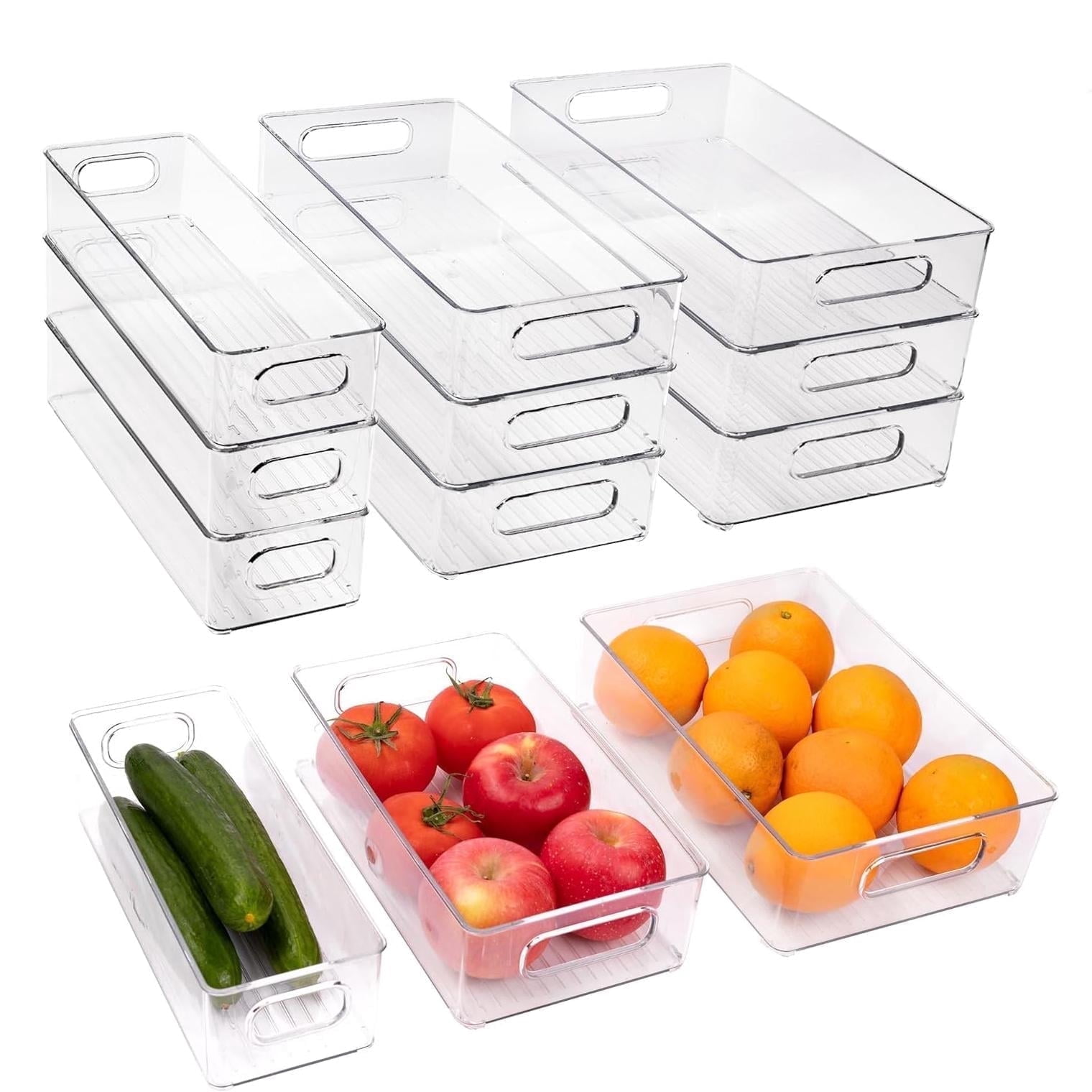 ZHOHO TANT Clear Stackable Refrigerator Organizer Bins, 9-Piece Set, 3 Sizes for Fridge, Freezer, Pantry