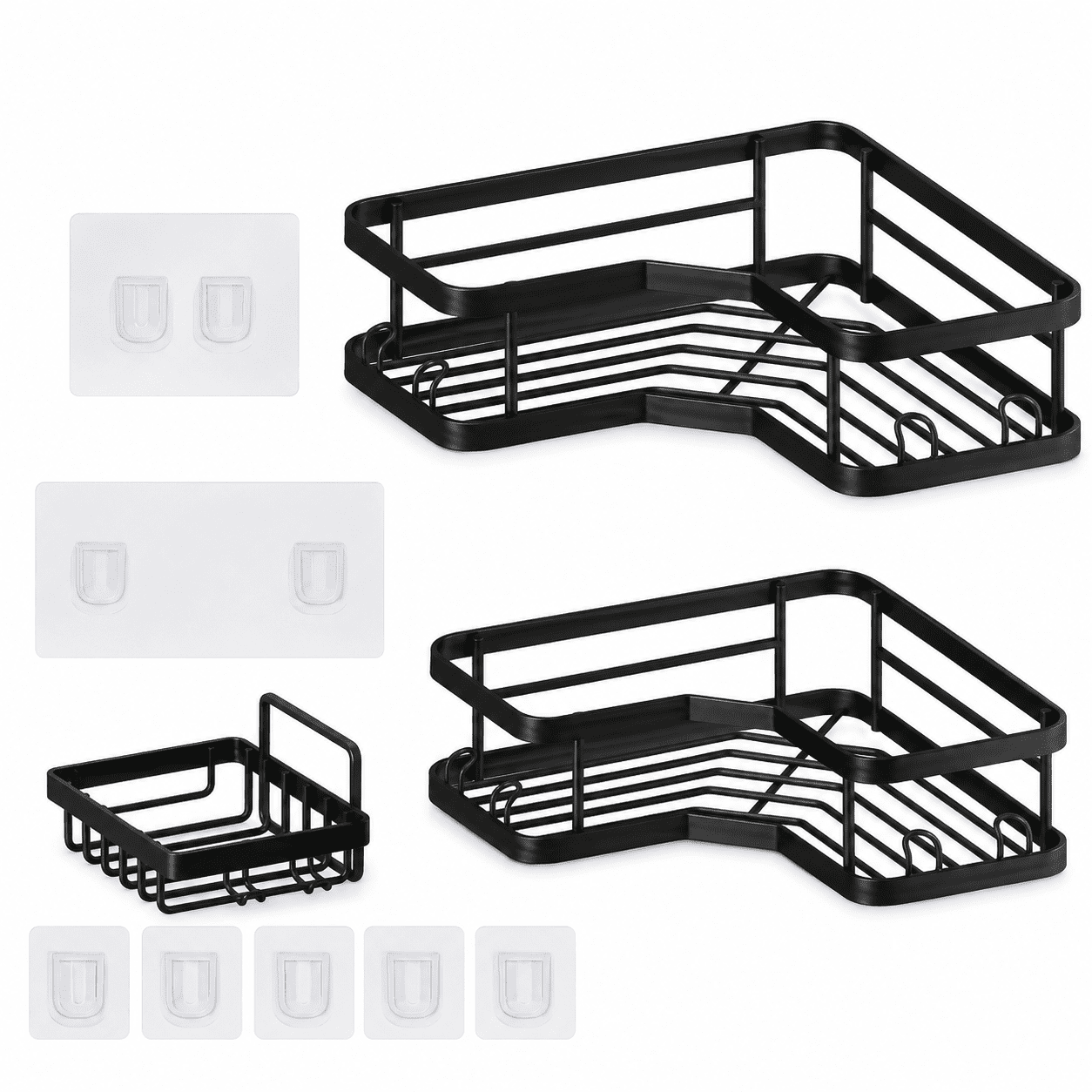 Adhesive Shower Caddy 3/5 Count, Large Capacity Bathroom Organizers and Storage, No Drilling Wall-Mounted Basket, Black