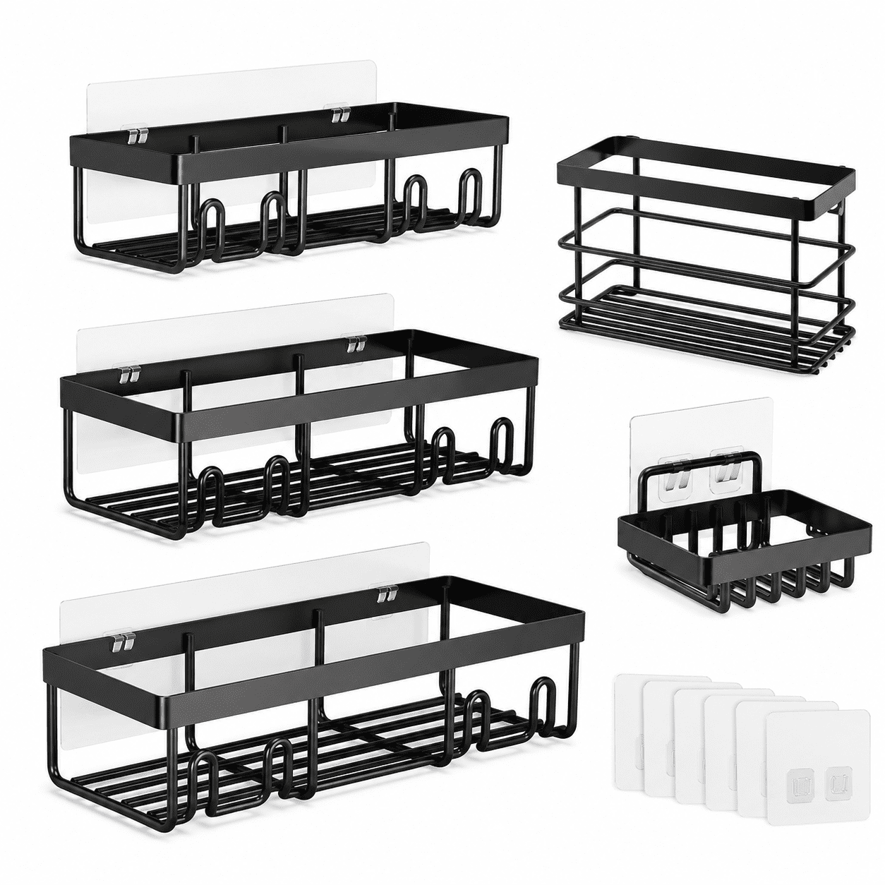 Adhesive Shower Caddy 3/5 Count, Large Capacity Bathroom Organizers and Storage, No Drilling Wall-Mounted Basket, Black