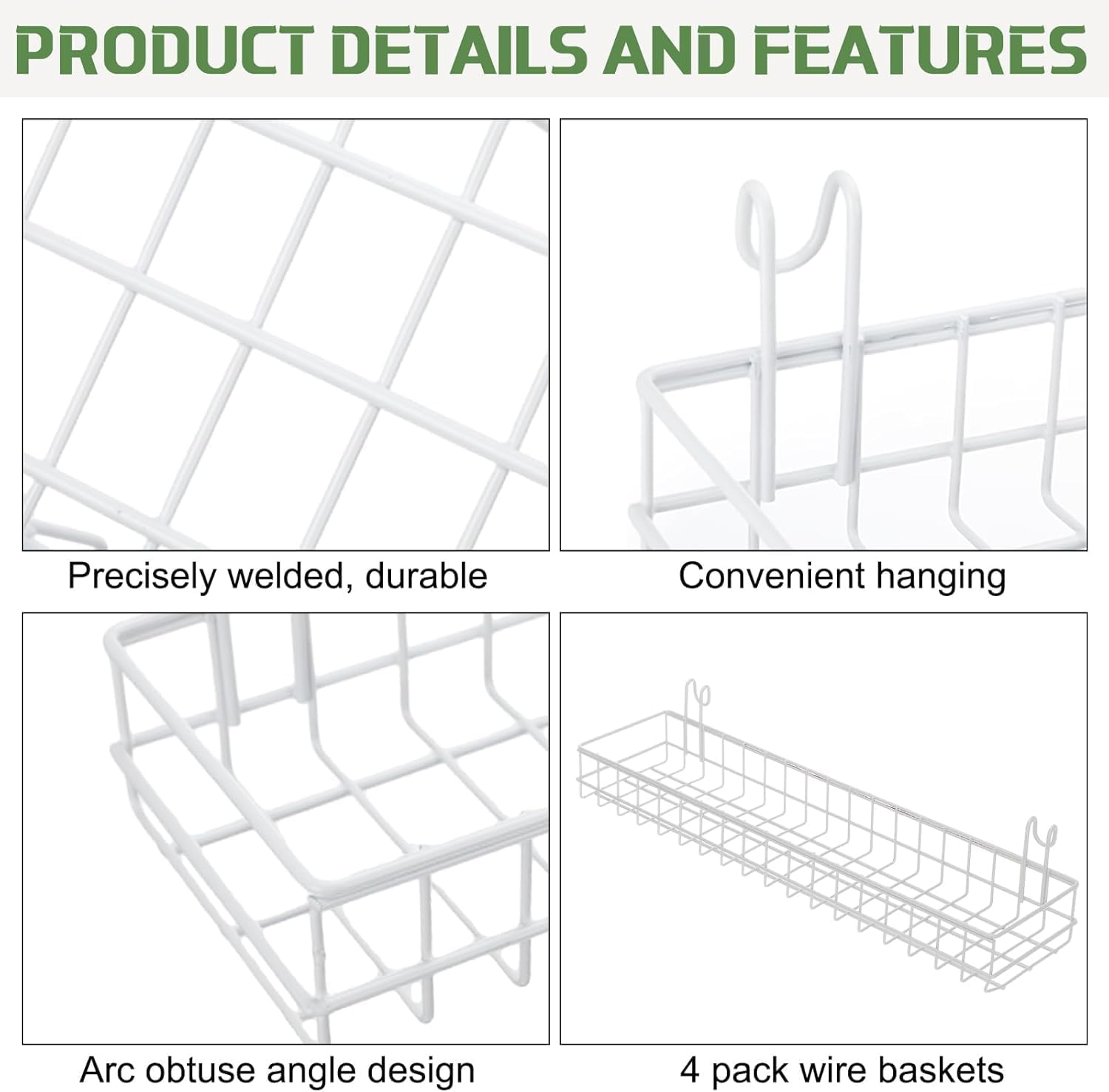 4 Pack 15.75 x 6 x 2.36 Inch Metal Grid Wall Baskets with Hooks, Hanging Wire Grid Basket, Multi-Function Wall Mounted Organizer for Kitchen Garden Organizing Display, Black — image 3 of 5