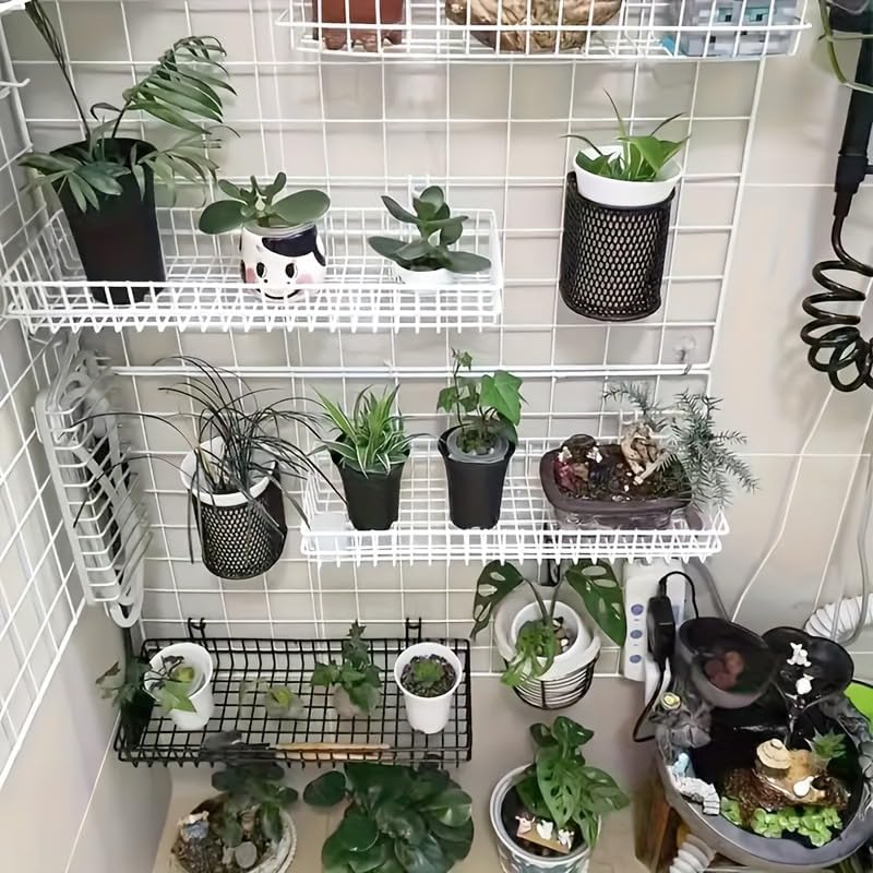 4 Pack 15.75 x 6 x 2.36 Inch Metal Grid Wall Baskets with Hooks, Hanging Wire Grid Basket, Multi-Function Wall Mounted Organizer for Kitchen Garden Organizing Display, Black — image 5 of 5