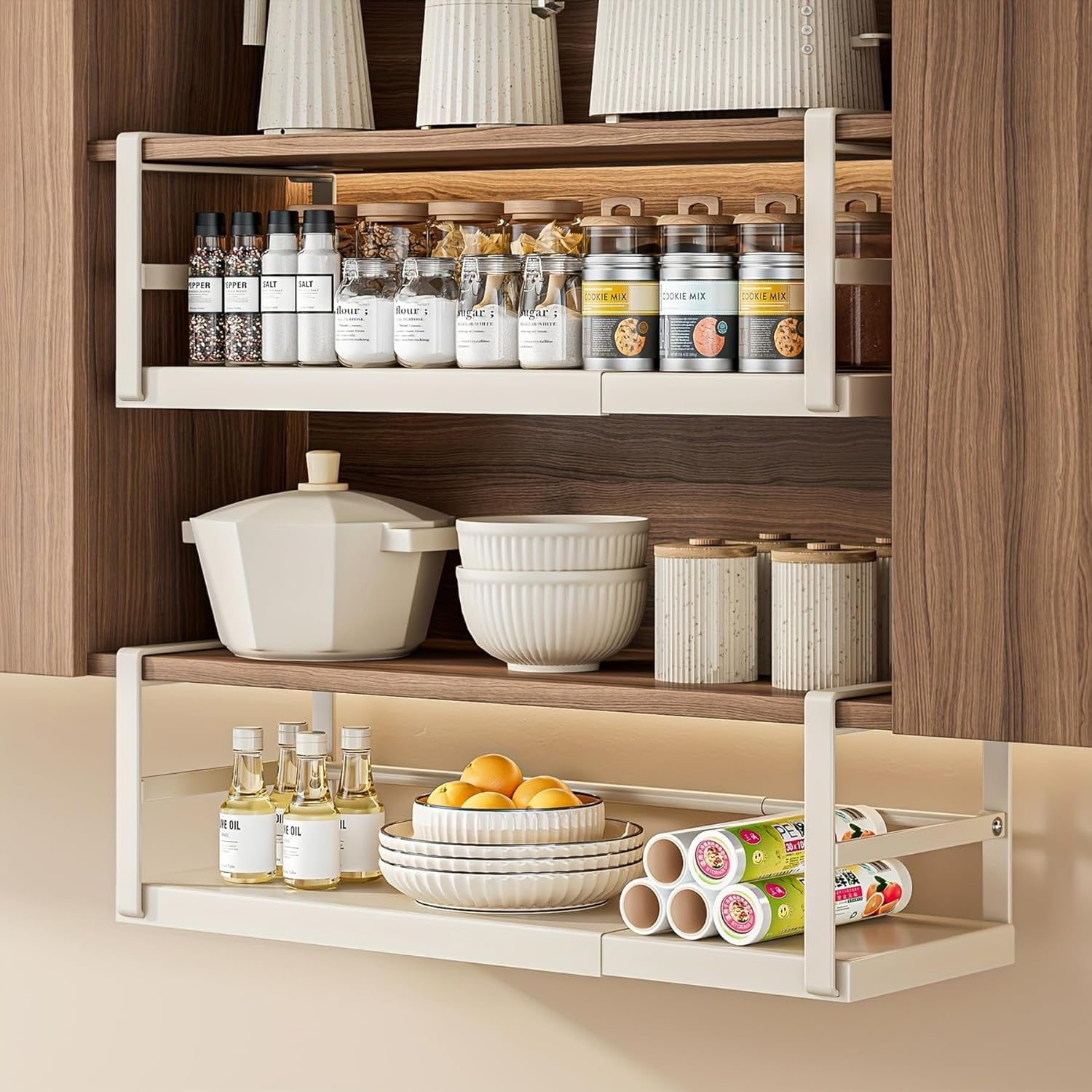 ZHOHO TANT Adjustable Under-Cabinet Storage Basket Organizer, Heavy Duty Shelf for Kitchen Pantry, White